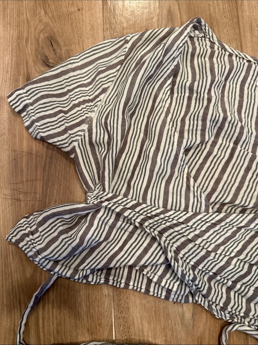 Urban Outfitters gray and white Striped Wrap Crop Top - Picture 2 of 5